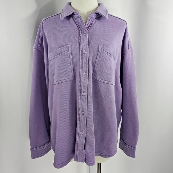Aerie Lumber Jane Women's Oversized Distressed Shacket Top Lilac Purple Size S - Picture 2 of 14